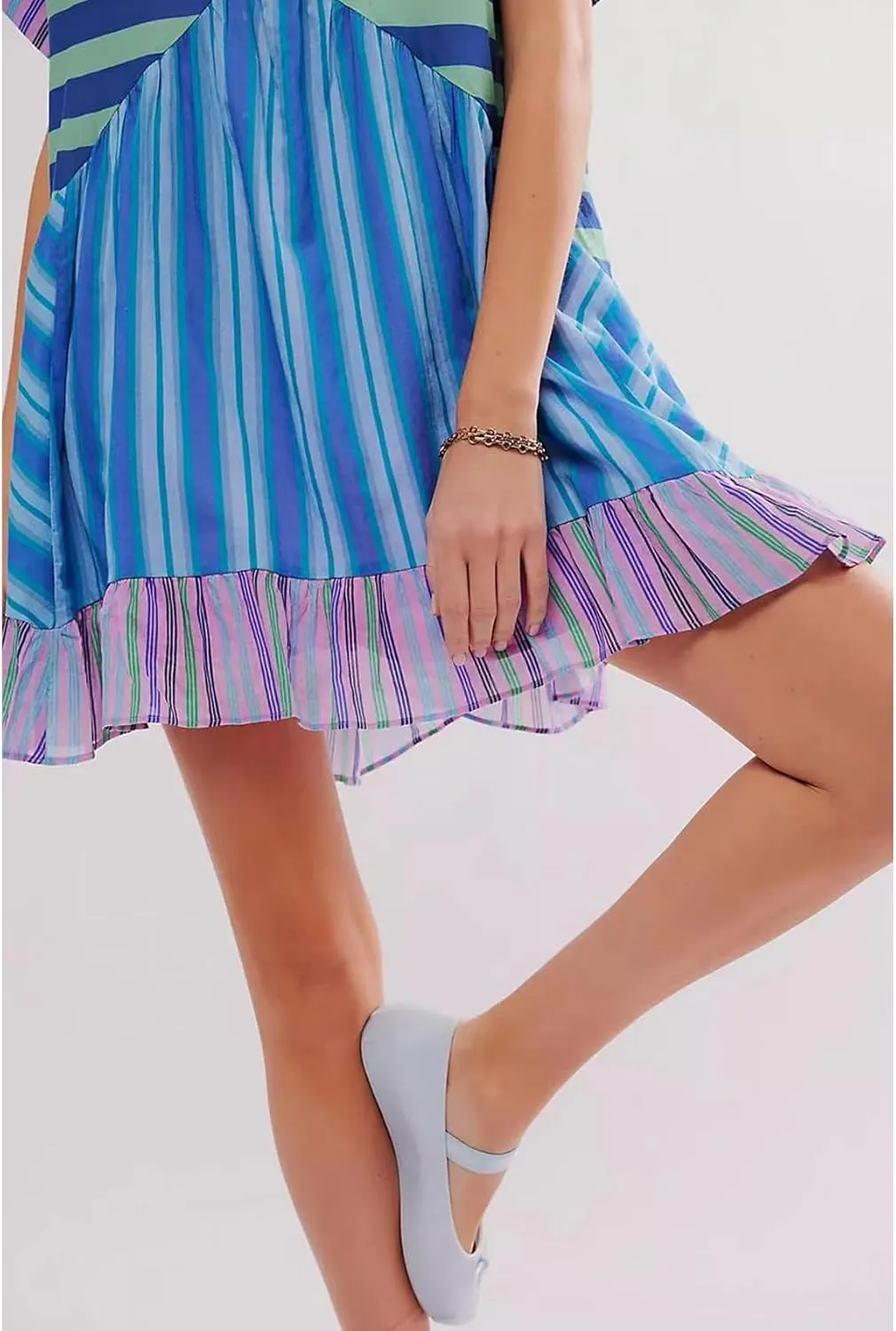 Perbai Women's Boho Summer Dresses Casual Deep V Neck Short Sleeve Mini Beach Dress Floral Ruffle Flowy Short Sundress