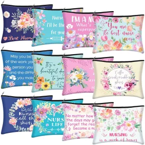 Photect 12 Pcs Nurse Cosmetic Bag Nurse Survival Kit Makeup Canvas Bags Nursing Zipper Pouch Nursing Practitioner Gift for Nurses Appreciation Week Graduation Retirement Thank You Gifts Supplies