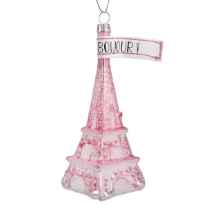Pink Eiffel Tower Glass Ornament