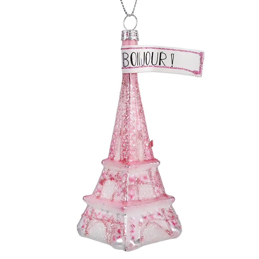 Pink Eiffel Tower Glass Ornament