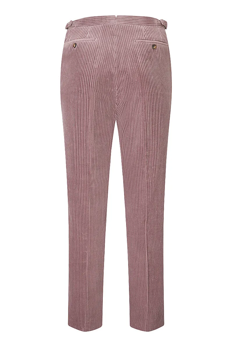Pink Flat Front 5 Wale Corduroy Trousers