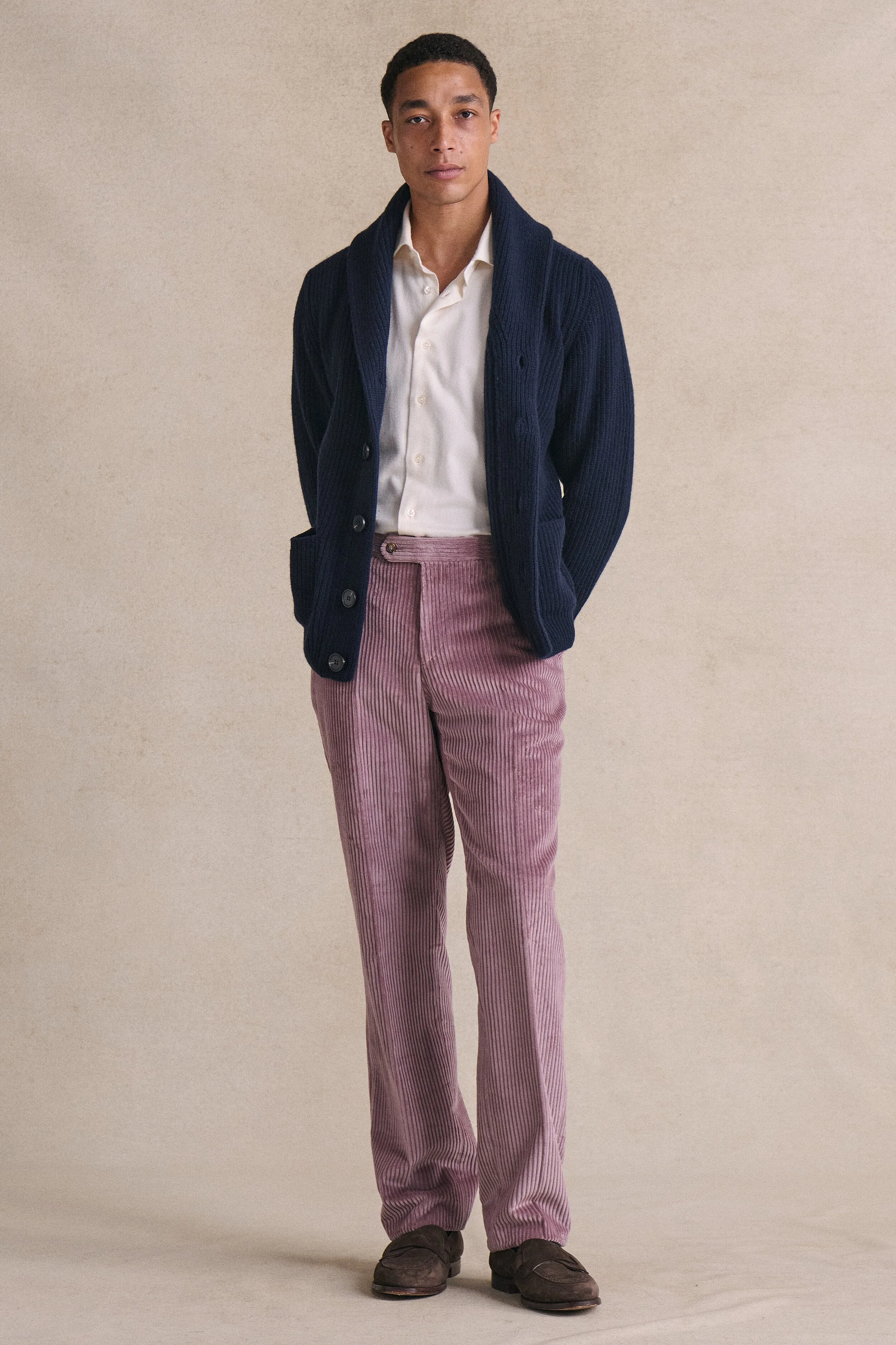 Pink Flat Front 5 Wale Corduroy Trousers