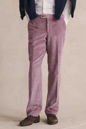 Pink Flat Front 5 Wale Corduroy Trousers