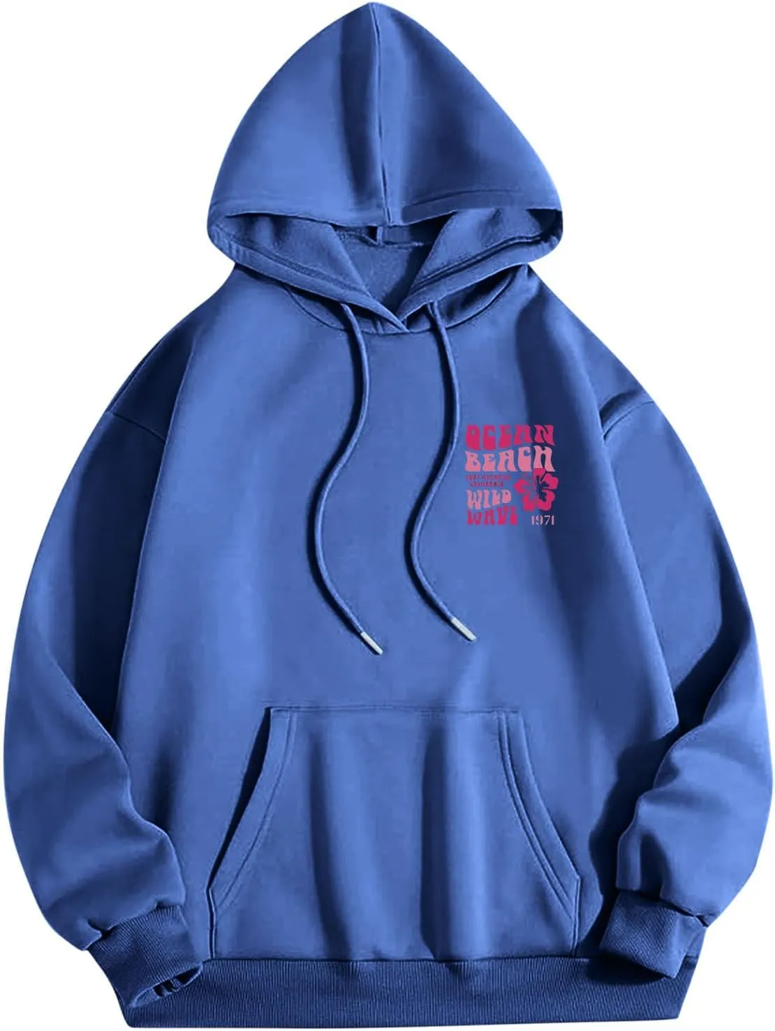 Pink Palm Puff Hoodie for Women Graphic Letter Print Hoodies Oversize Lightweight Pullover Y2k Drawstring Sweatshirt