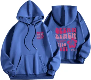 Pink Palm Puff Hoodie for Women Graphic Letter Print Hoodies Oversize Lightweight Pullover Y2k Drawstring Sweatshirt