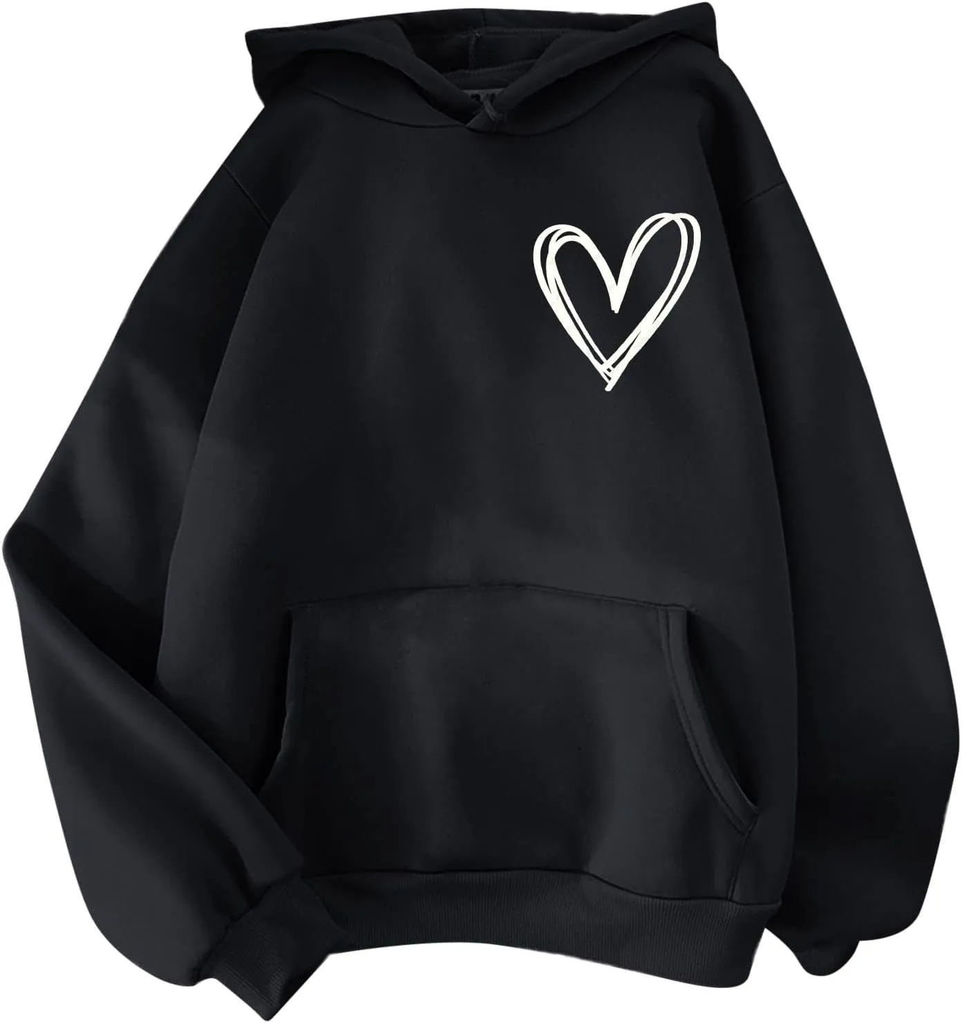 Pink Tops Hoodies for Women Heart Print Cute Preppy Sweatshirt Teen Girls Long Sleeve Pullover Hooded Tops