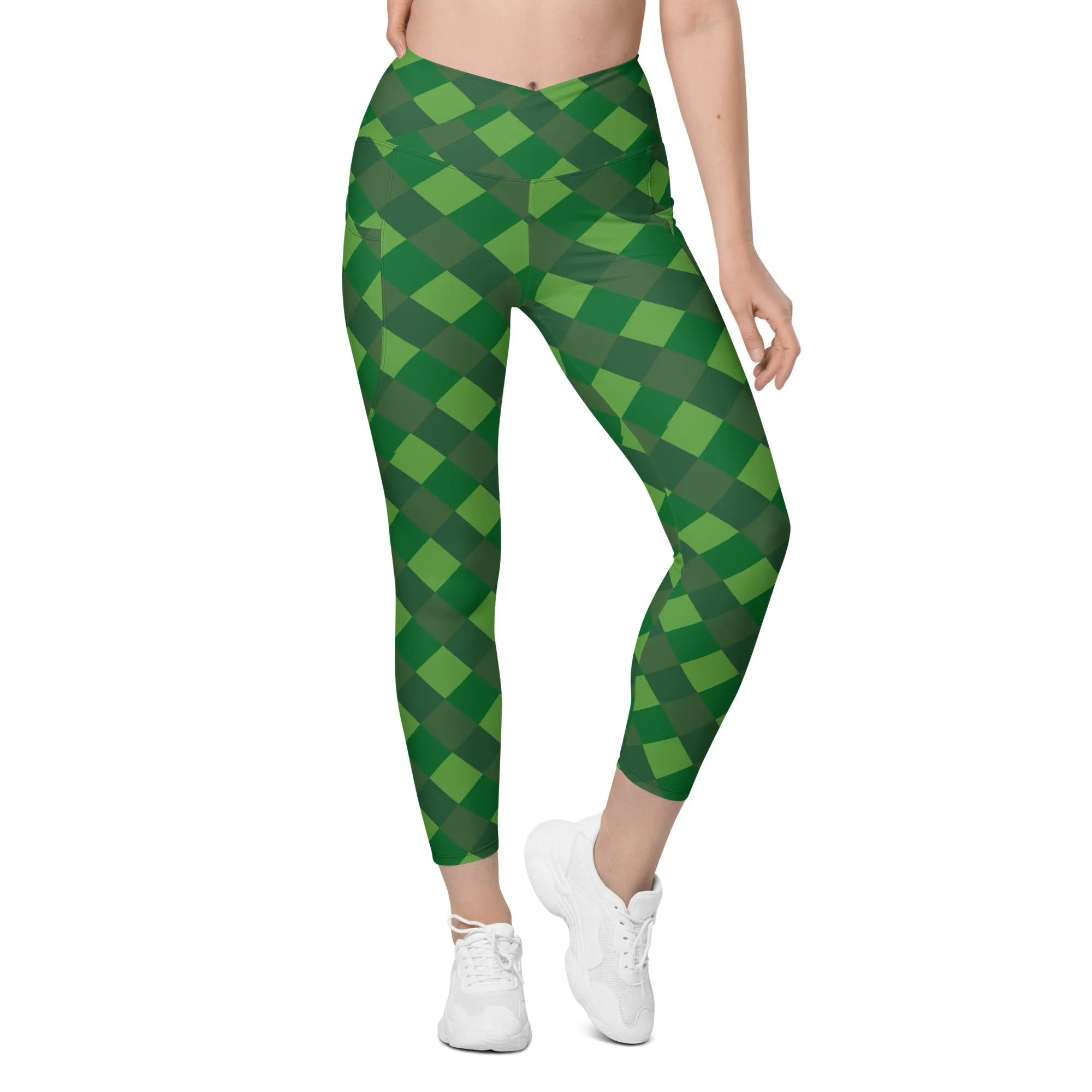 Plaid Crossover Leggings with Pockets, lioness-love