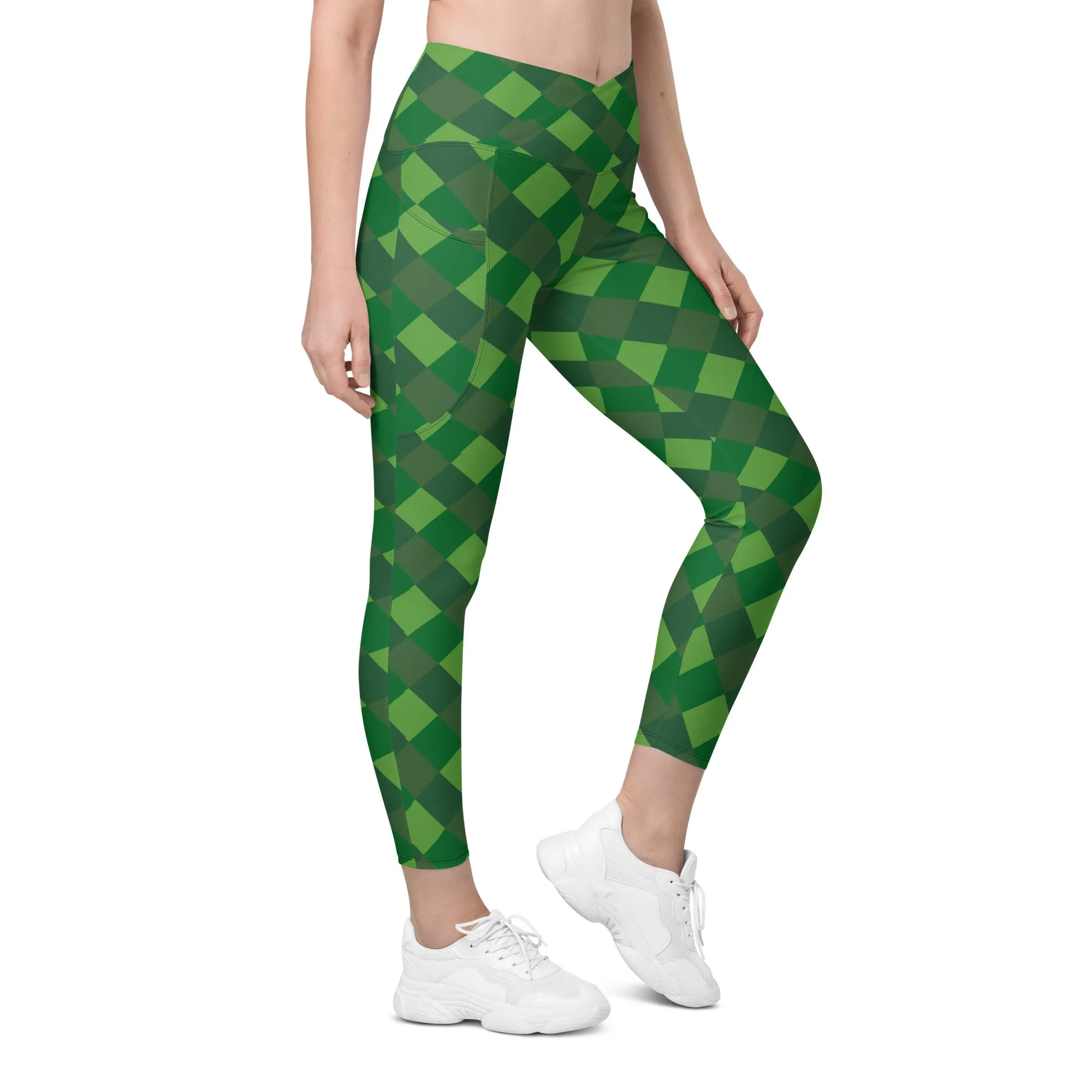 Plaid Crossover Leggings with Pockets, lioness-love