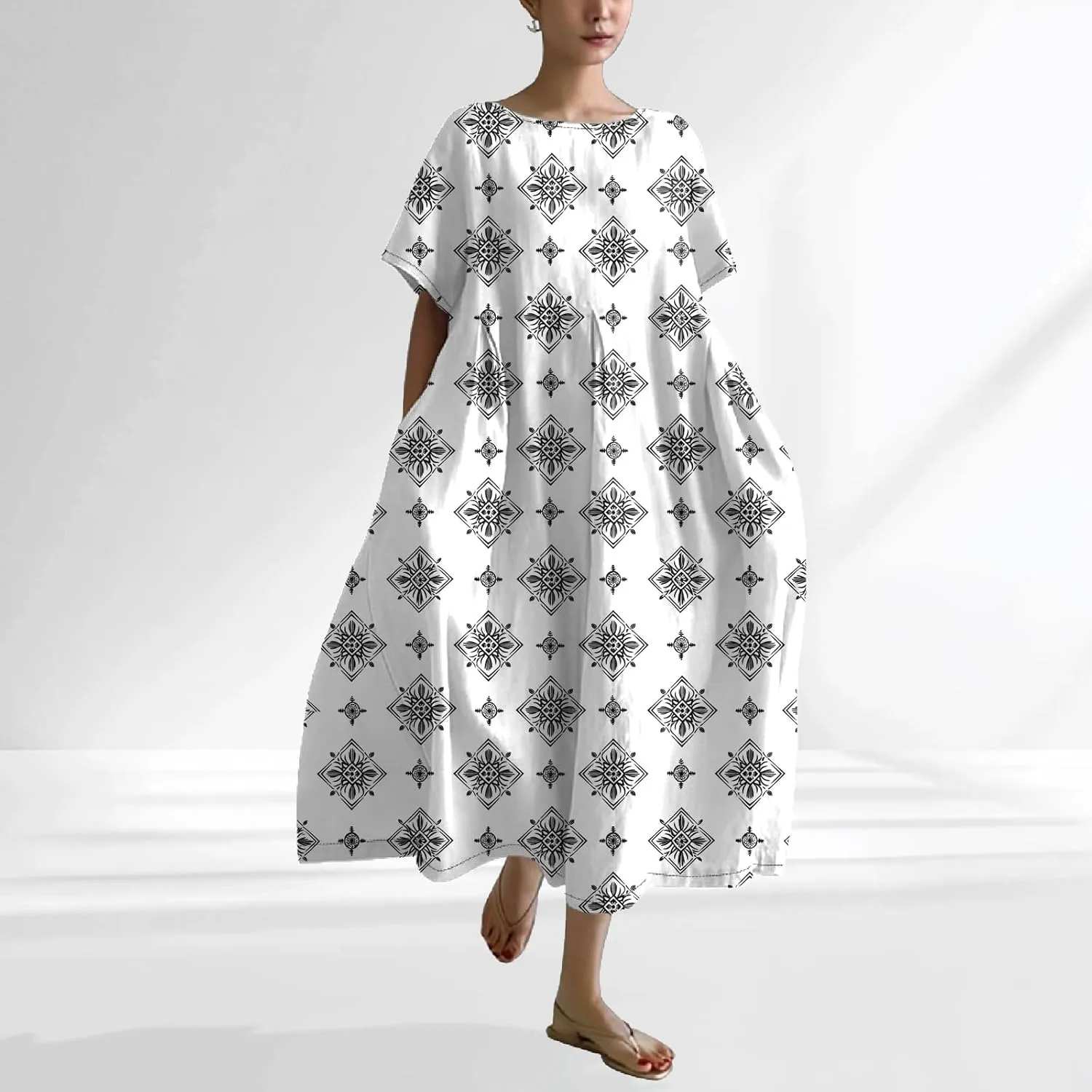 Plus Size Summer Maxi Dress for Women 2025 Trendy Boho Floral Dress Short Sleeve Flowy Sun Dresses with Pockets