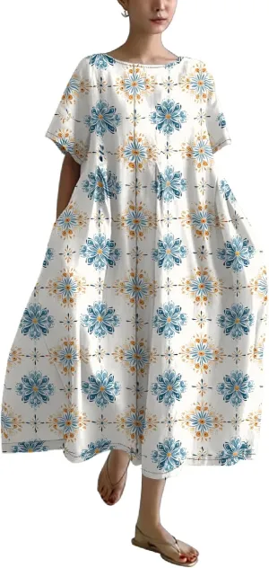Plus Size Summer Maxi Dress for Women 2025 Trendy Boho Floral Dress Short Sleeve Flowy Sun Dresses with Pockets