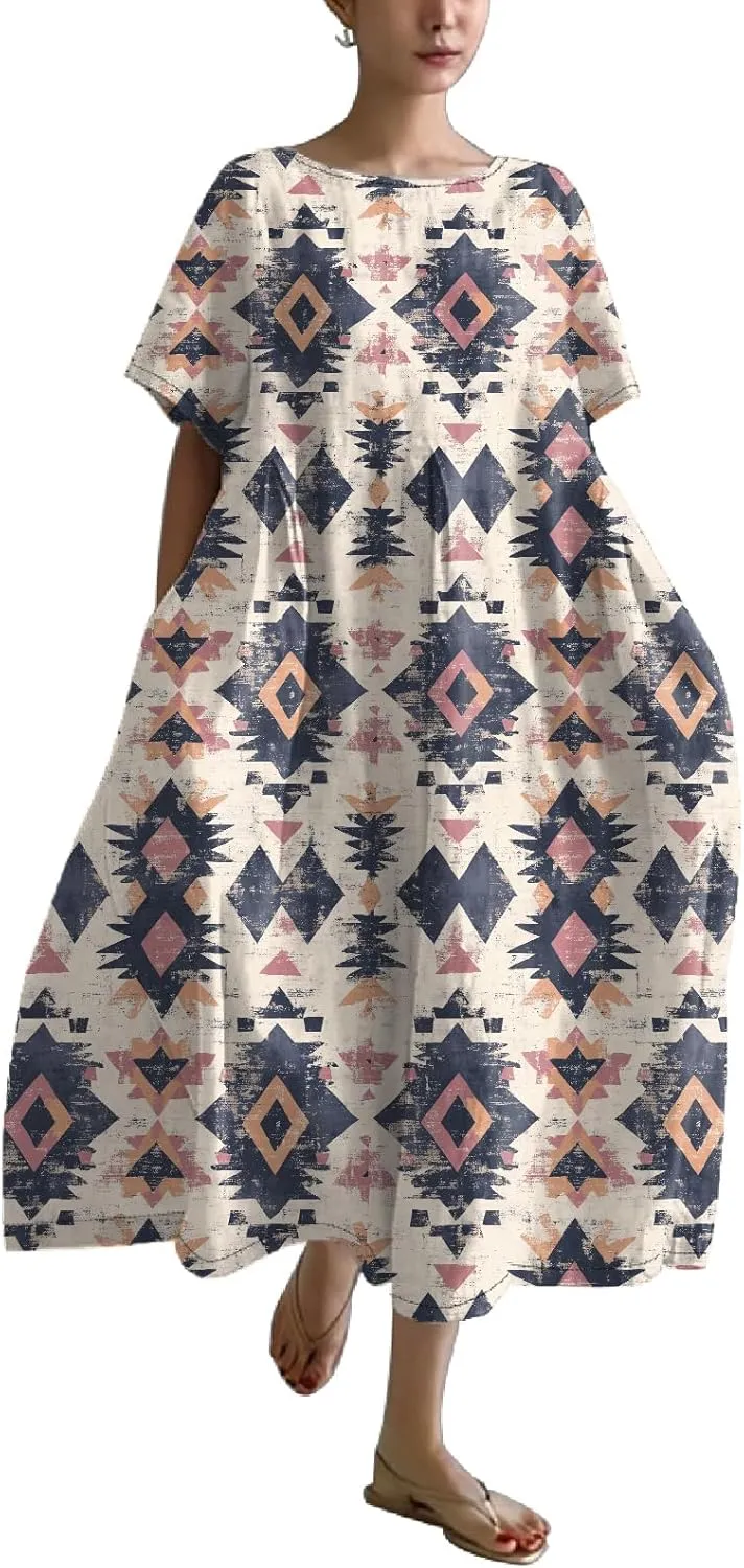 Plus Size Summer Maxi Dress for Women 2025 Trendy Boho Floral Dress Short Sleeve Flowy Sun Dresses with Pockets