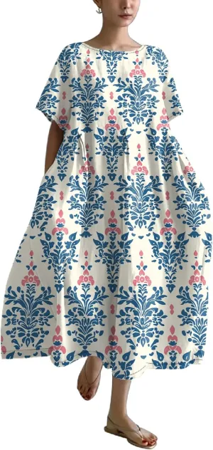Plus Size Summer Maxi Dress for Women 2025 Trendy Boho Floral Dress Short Sleeve Flowy Sun Dresses with Pockets