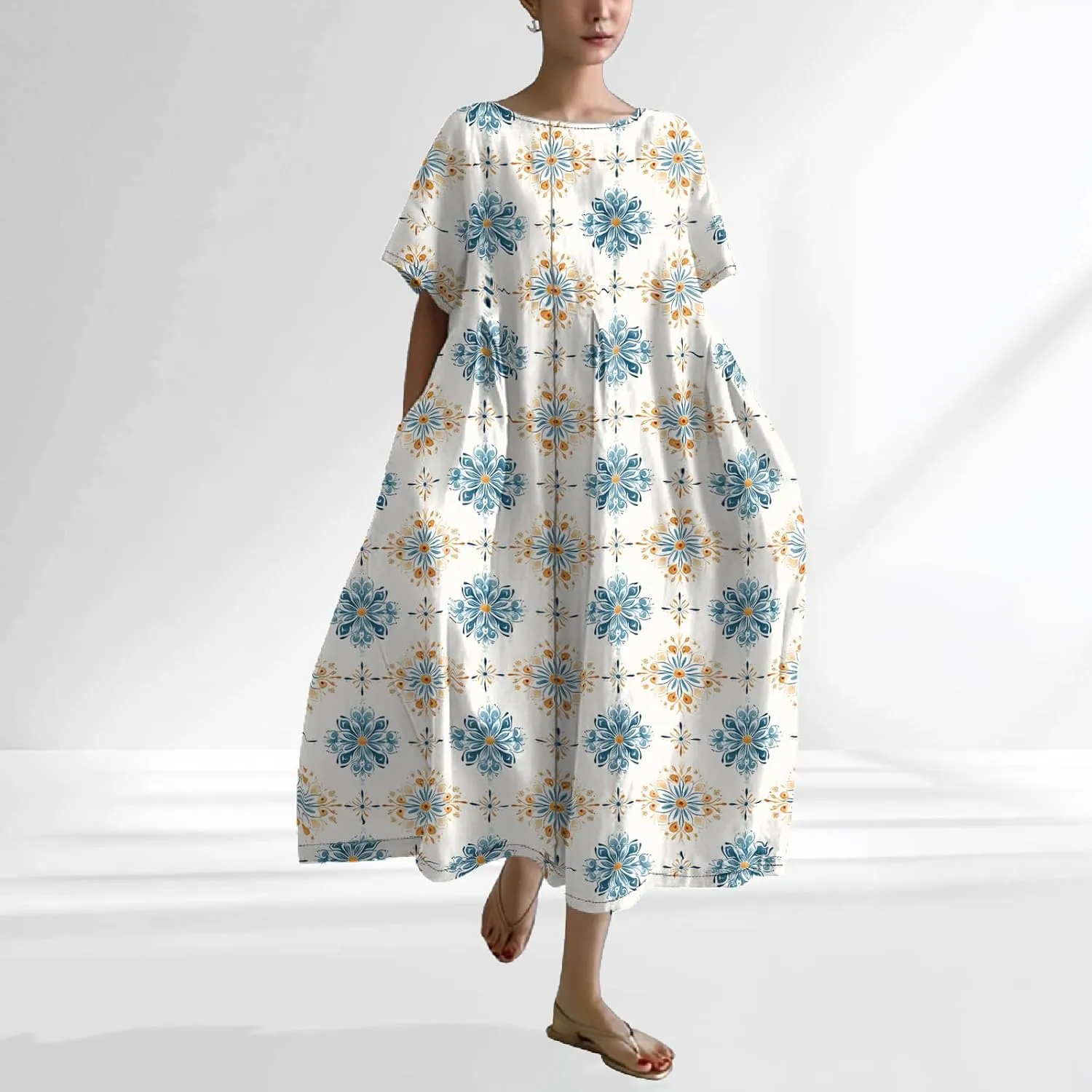 Plus Size Summer Maxi Dress for Women 2025 Trendy Boho Floral Dress Short Sleeve Flowy Sun Dresses with Pockets