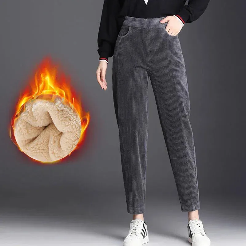 Plush Thick Casual Pants Women Corduroy Warm Pants Autumn Winter Leggings High Waist Harem Pants Trousers Women Брюкиженские