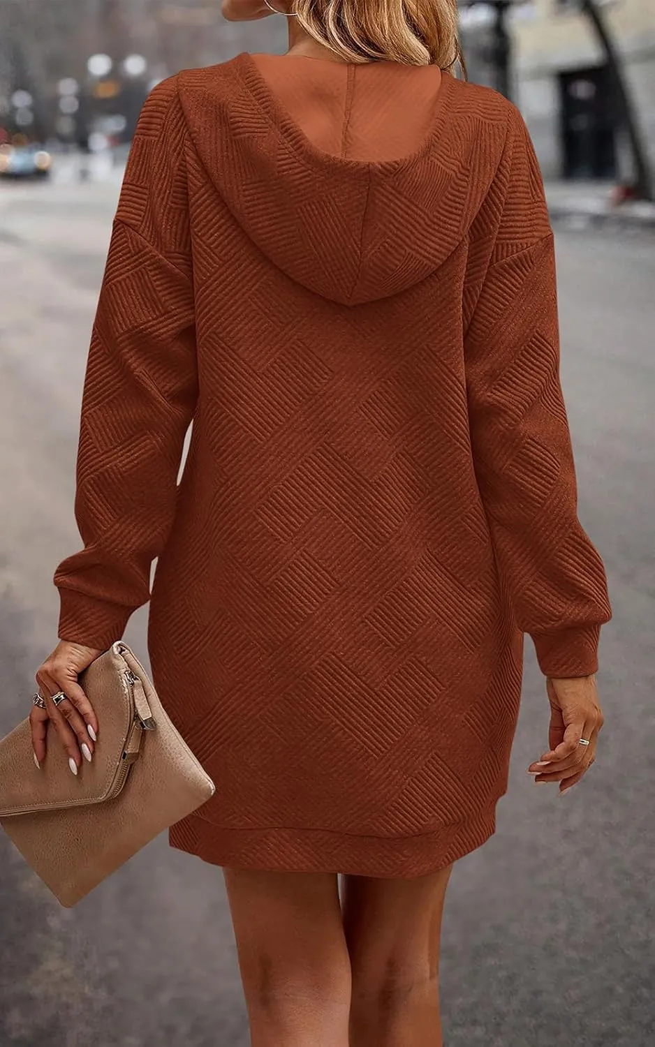PRETTYGARDEN Long Sleeve Hoodies Dress 2024 Fall Trendy Texture Sweatshirts Outfits Button Hooded Winter Dresses with Pockets