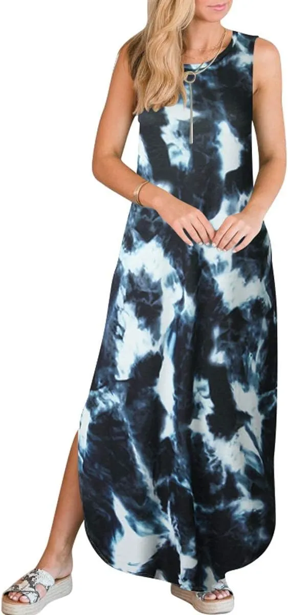 Prinbara Women's Maxi Dress Summer Casual Long Subdress Sleeveless Split Loose Trendy Beach Dresses