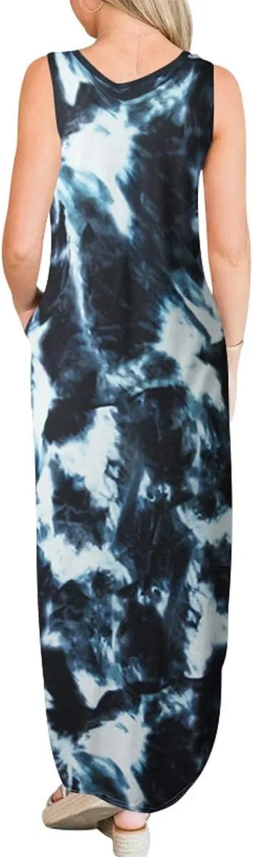 Prinbara Women's Maxi Dress Summer Casual Long Subdress Sleeveless Split Loose Trendy Beach Dresses