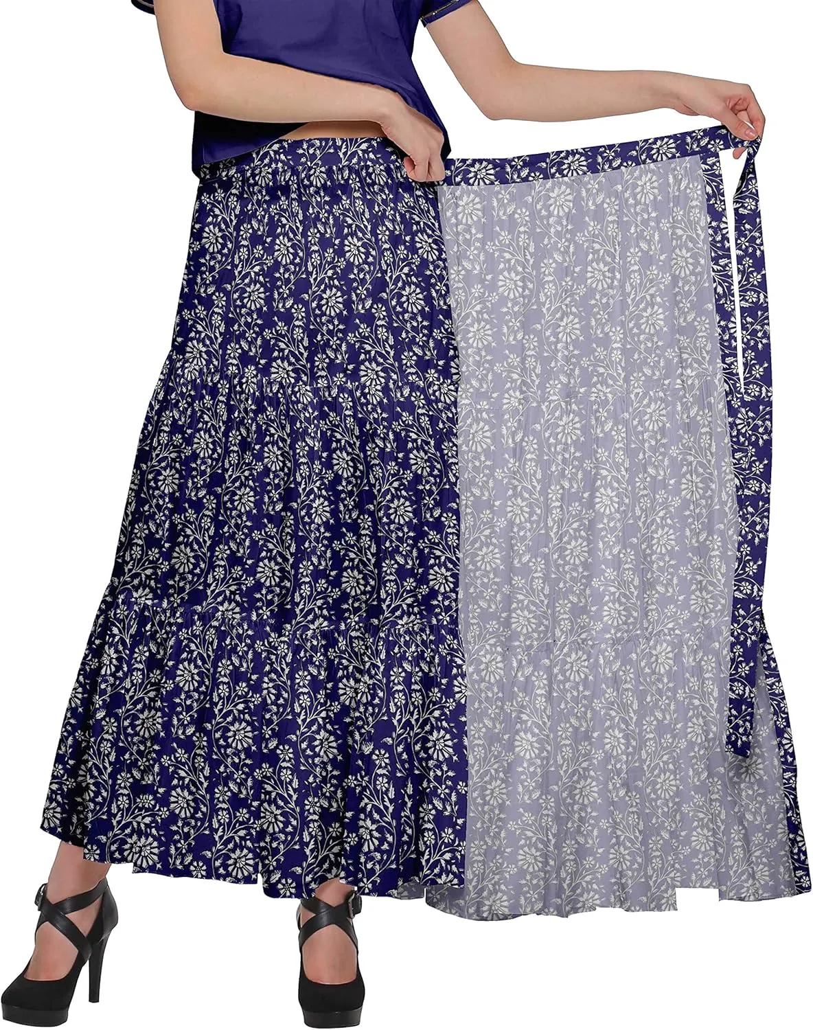 Printed Women Skirts Flared Wrap Style Skirt for Girls Casual Clothing