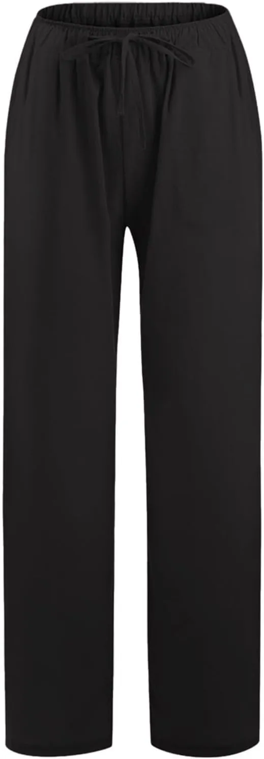 PTOLOCIF Cotton Linen Pants Women,Wide Leg Harem Pants Loose Elastic Waist Palazzo Pants Comfy Lounge Baggy Sweatpants