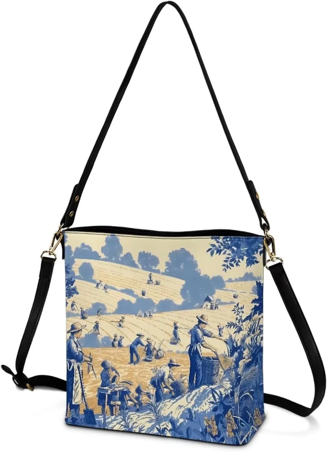 PU Leather Purse for Women Vintage Floral Bucket Tote Bag Crossbody Hobo Handbag, Skulls Satchel Shoulder Tote Bags