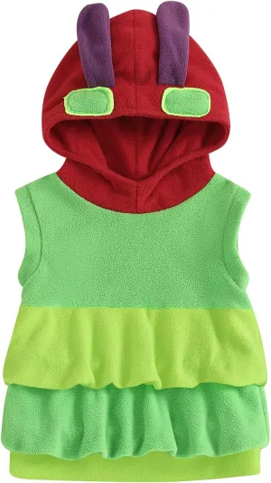 Pudcoco Kids Toddler Baby Boys Girls Holloween Hungry Caterpillar Costume Fleece Hooded Sweatshirt Party Cosplay