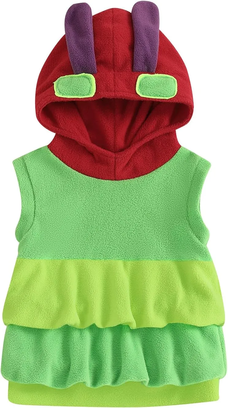 Pudcoco Kids Toddler Baby Boys Girls Holloween Hungry Caterpillar Costume Fleece Hooded Sweatshirt Party Cosplay