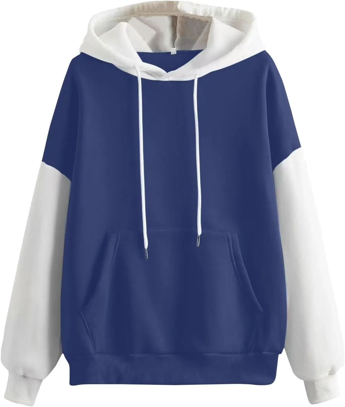 Pullover Casual Color Block Sweatshirts For Men Midweight Loose Drawstring Hooded Sweatshirt With Pocket