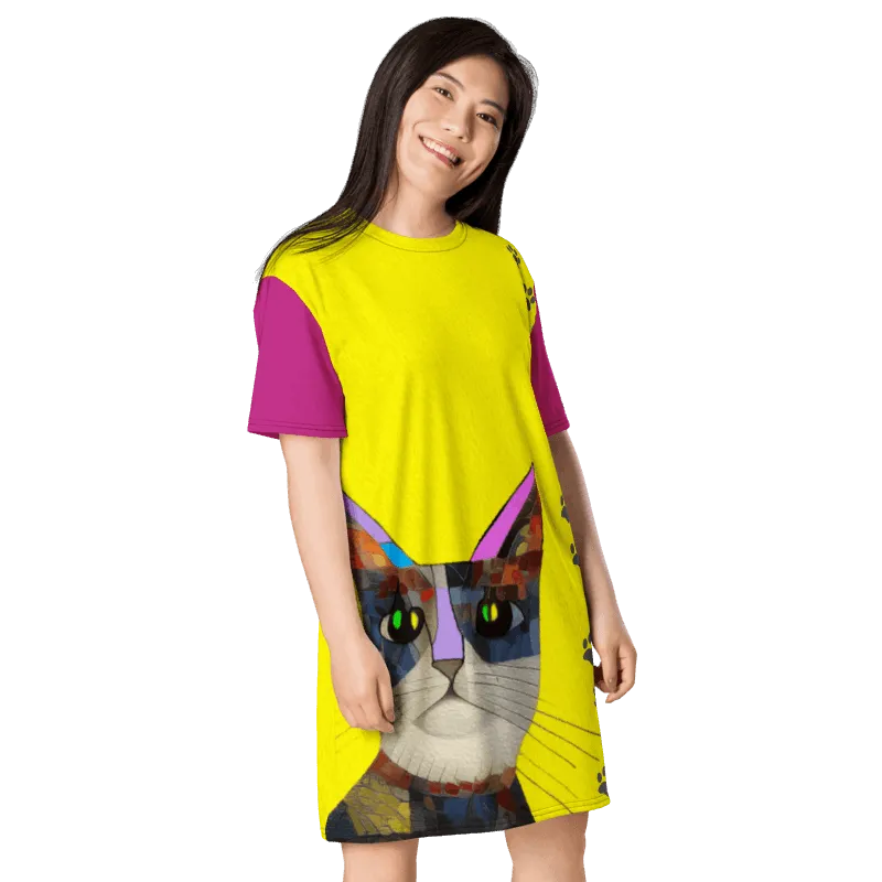 "Cat Lovers" Collection - Cat Face T-shirt Designer Dress