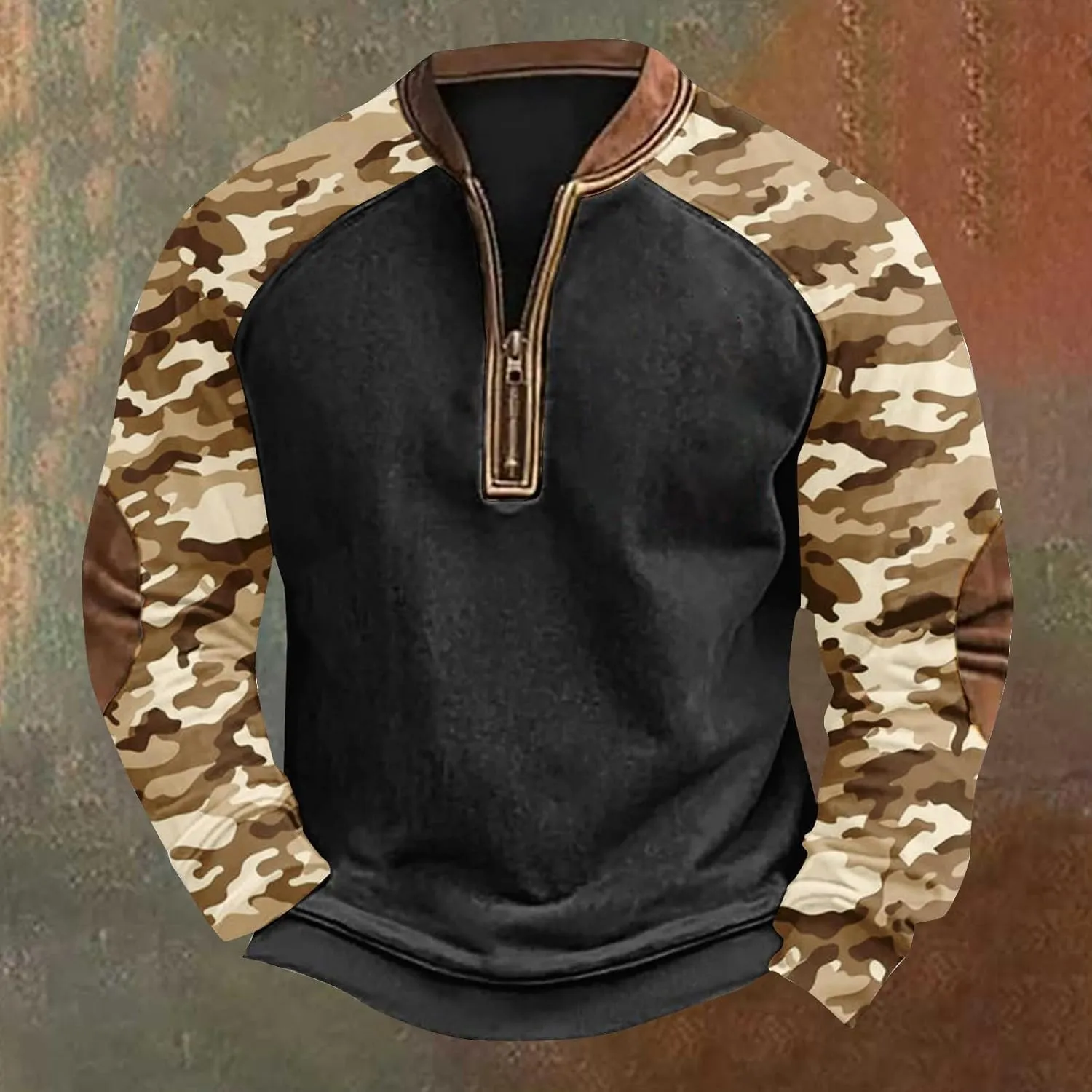 QWENTMTNTY Camo Sweatshirt for Men Crewneck Camouflage Western Light Weight Big and Tall Zip Cool Vintage Pullover Shirts