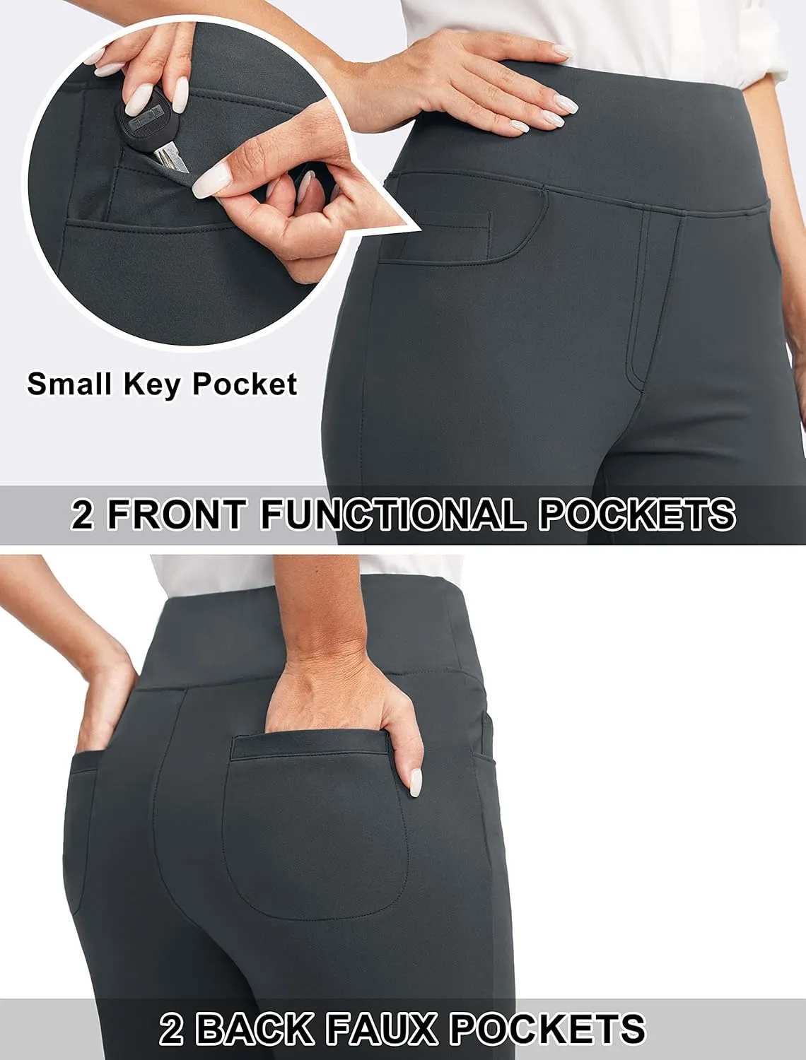 Rammus Womens High Waist Yoga Dress Pants with Pockets Stretch Work Pants for Women Bootcut Leg Slacks for Office Casual