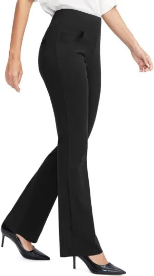 Rammus Womens High Waist Yoga Dress Pants with Pockets Stretch Work Pants for Women Bootcut Leg Slacks for Office Casual