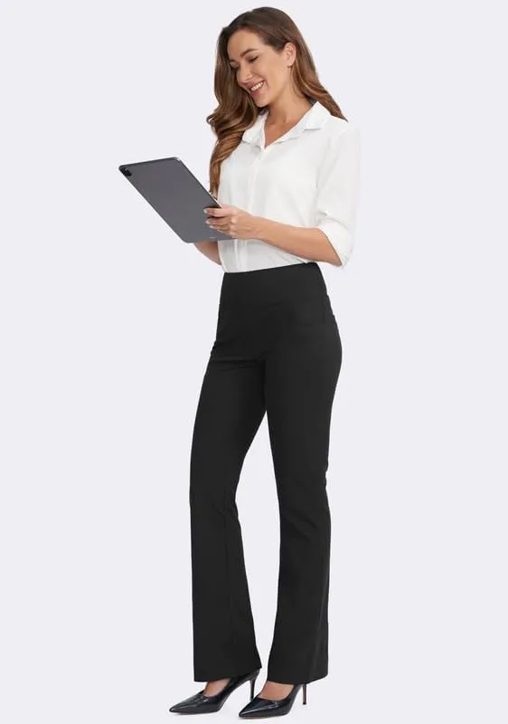 Rammus Womens High Waist Yoga Dress Pants with Pockets Stretch Work Pants for Women Bootcut Leg Slacks for Office Casual