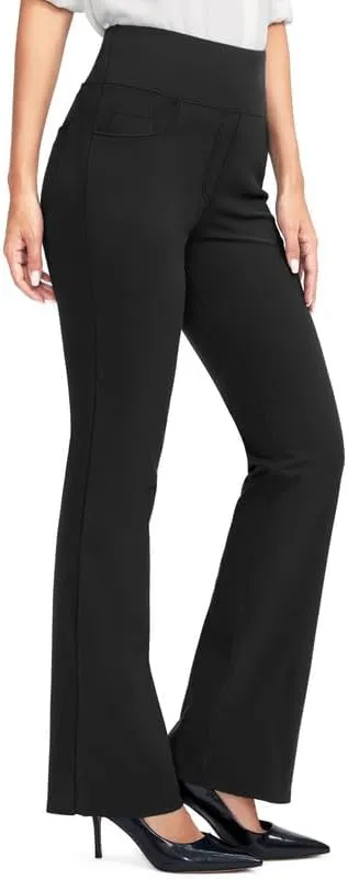 Rammus Womens High Waist Yoga Dress Pants with Pockets Stretch Work Pants for Women Bootcut Leg Slacks for Office Casual