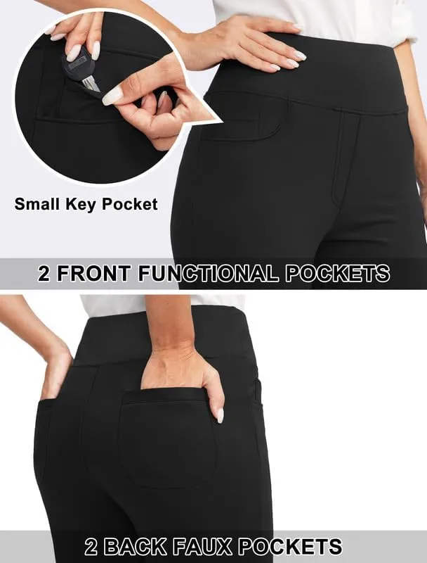 Rammus Womens High Waist Yoga Dress Pants with Pockets Stretch Work Pants for Women Bootcut Leg Slacks for Office Casual