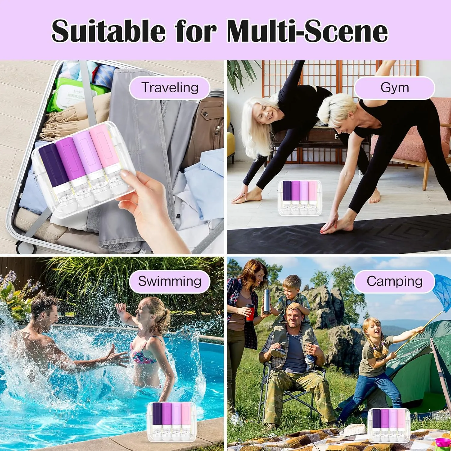 Redfly 17PCS Travel Bottles for Toiletries, TSA Approved Travel Size Containers, Leak Proof Travel Containers for Toiletries, Silicone Travel Kit for Shampoo, Conditioner, Lotion & Creams Purple