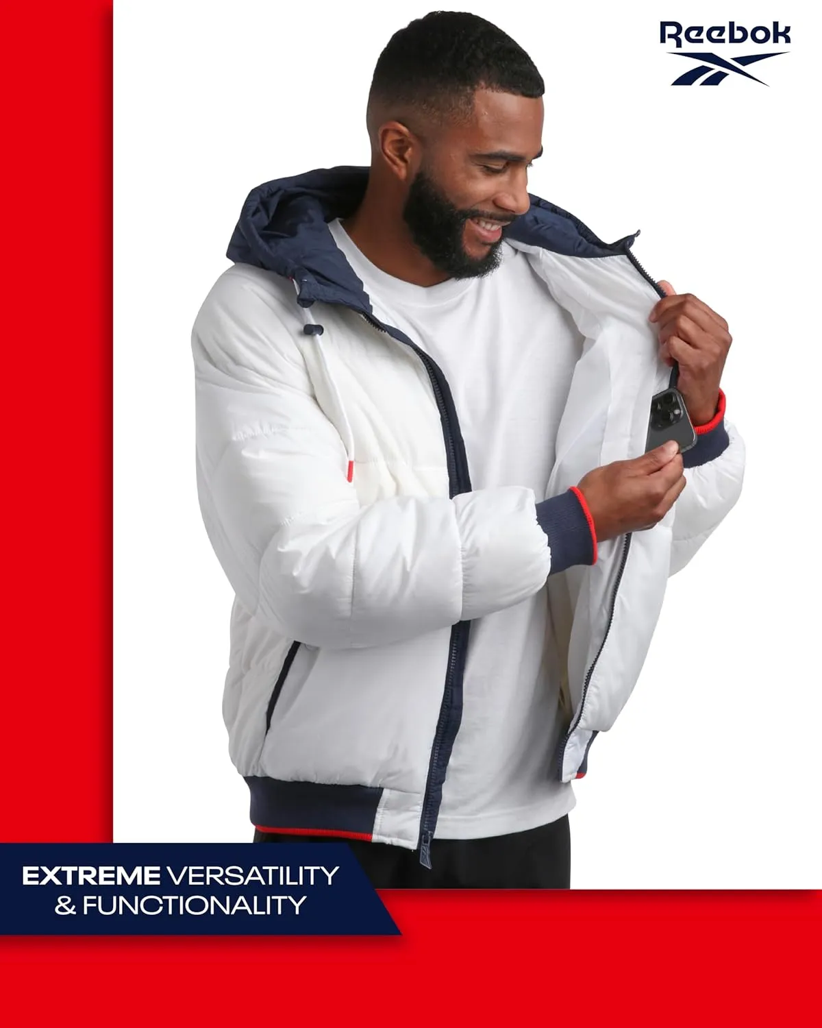 Reebok Men's Puffer Jacket - Heavyweight Weather Resistant Quilted Puffer Coat Rib Cuff - Ski Jackets for Men (Sizes: M-XXL)