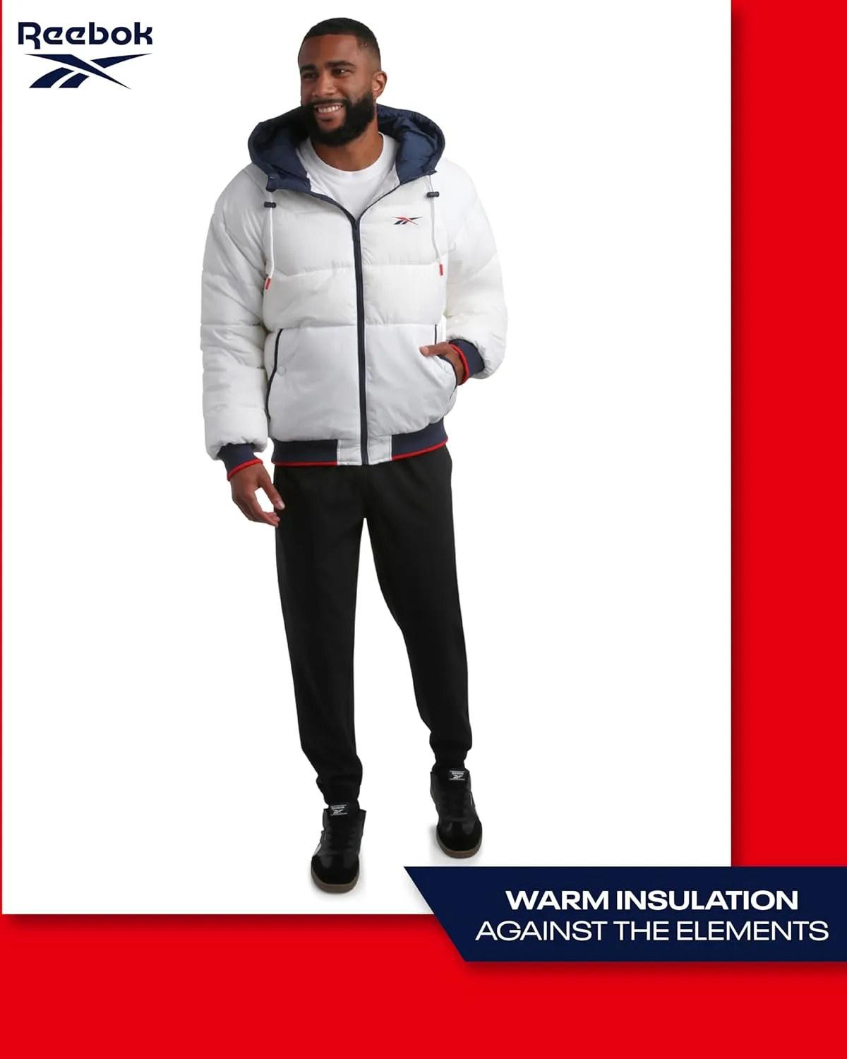 Reebok Men's Puffer Jacket - Heavyweight Weather Resistant Quilted Puffer Coat Rib Cuff - Ski Jackets for Men (Sizes: M-XXL)