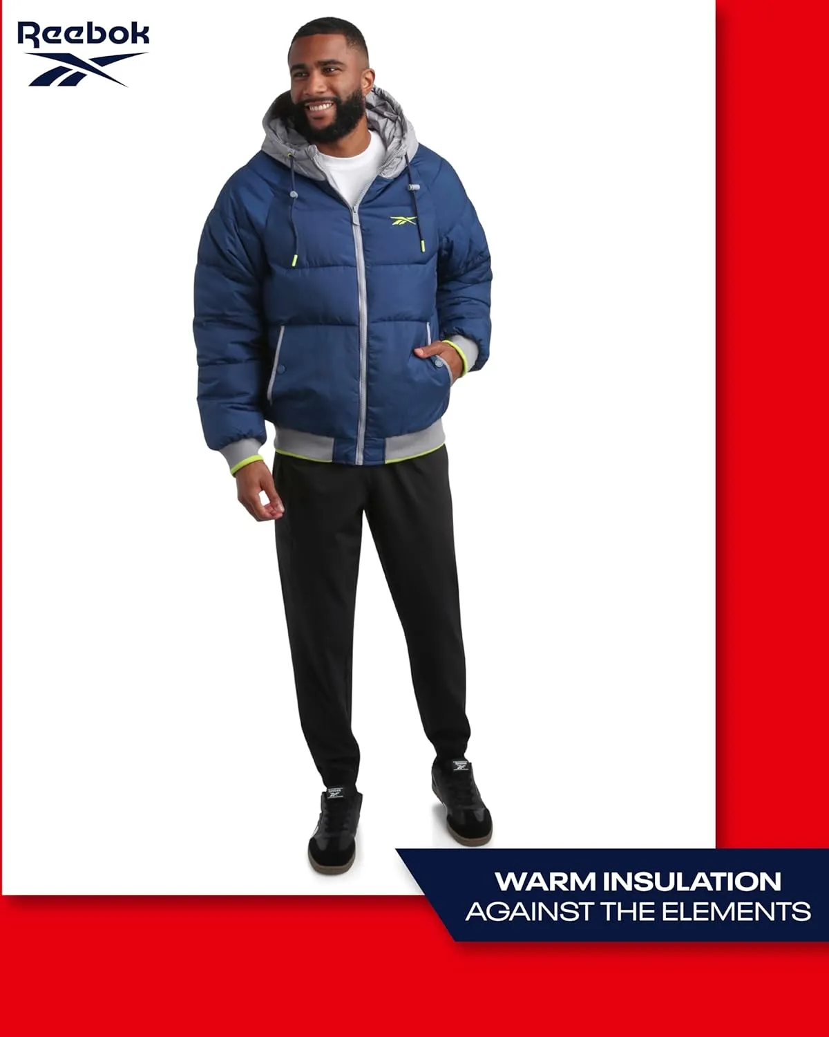 Reebok Men's Puffer Jacket - Heavyweight Weather Resistant Quilted Puffer Coat Rib Cuff - Ski Jackets for Men (Sizes: M-XXL)