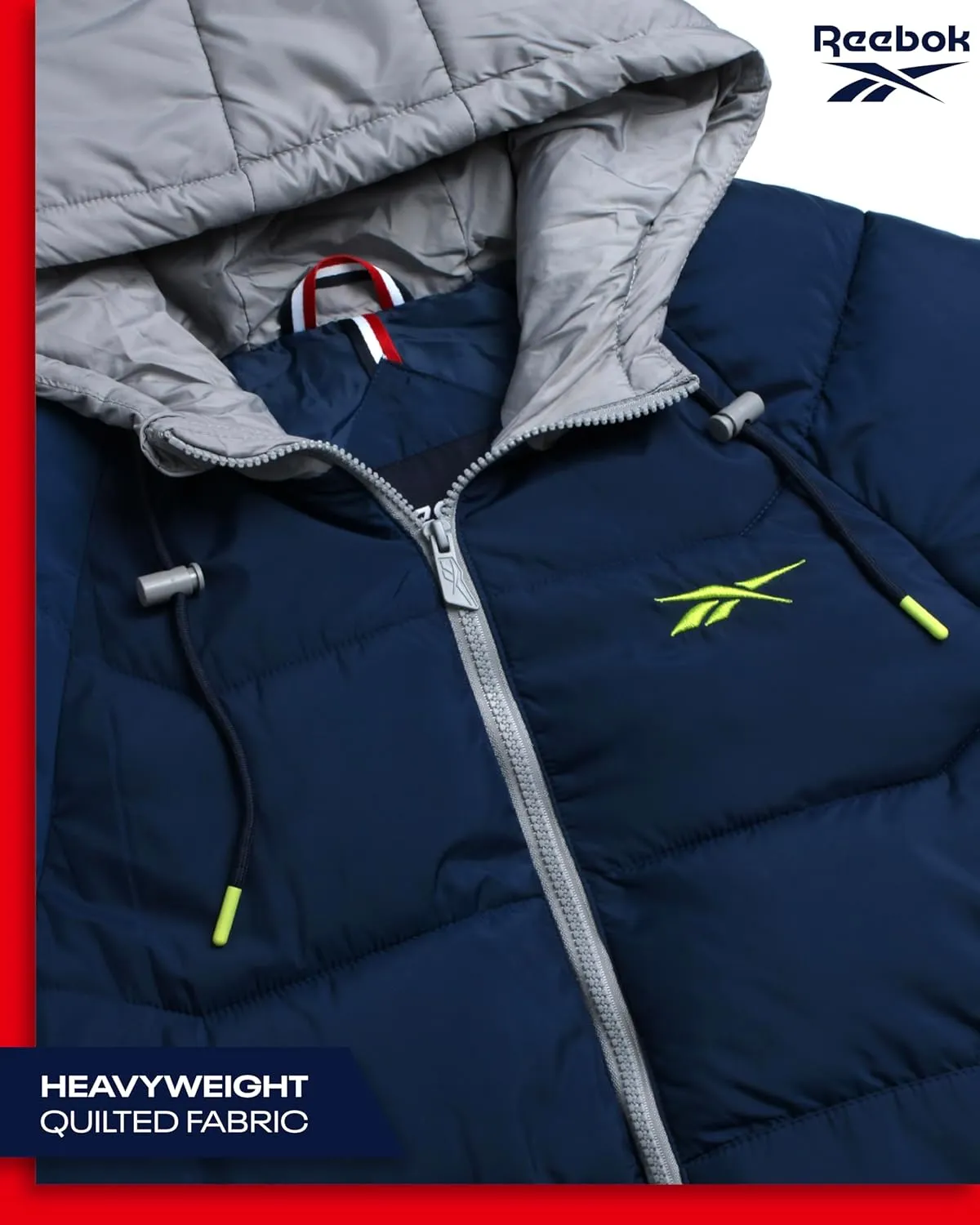 Reebok Men's Puffer Jacket - Heavyweight Weather Resistant Quilted Puffer Coat Rib Cuff - Ski Jackets for Men (Sizes: M-XXL)