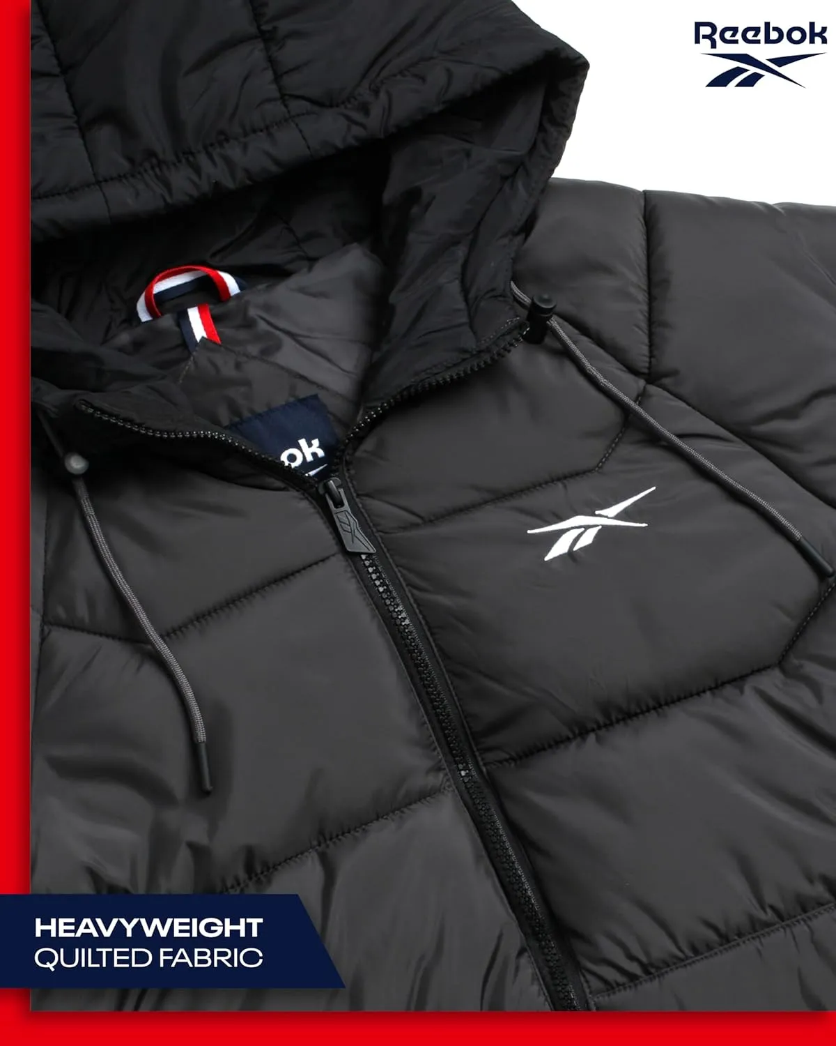 Reebok Men's Puffer Jacket - Heavyweight Weather Resistant Quilted Puffer Coat Rib Cuff - Ski Jackets for Men (Sizes: M-XXL)