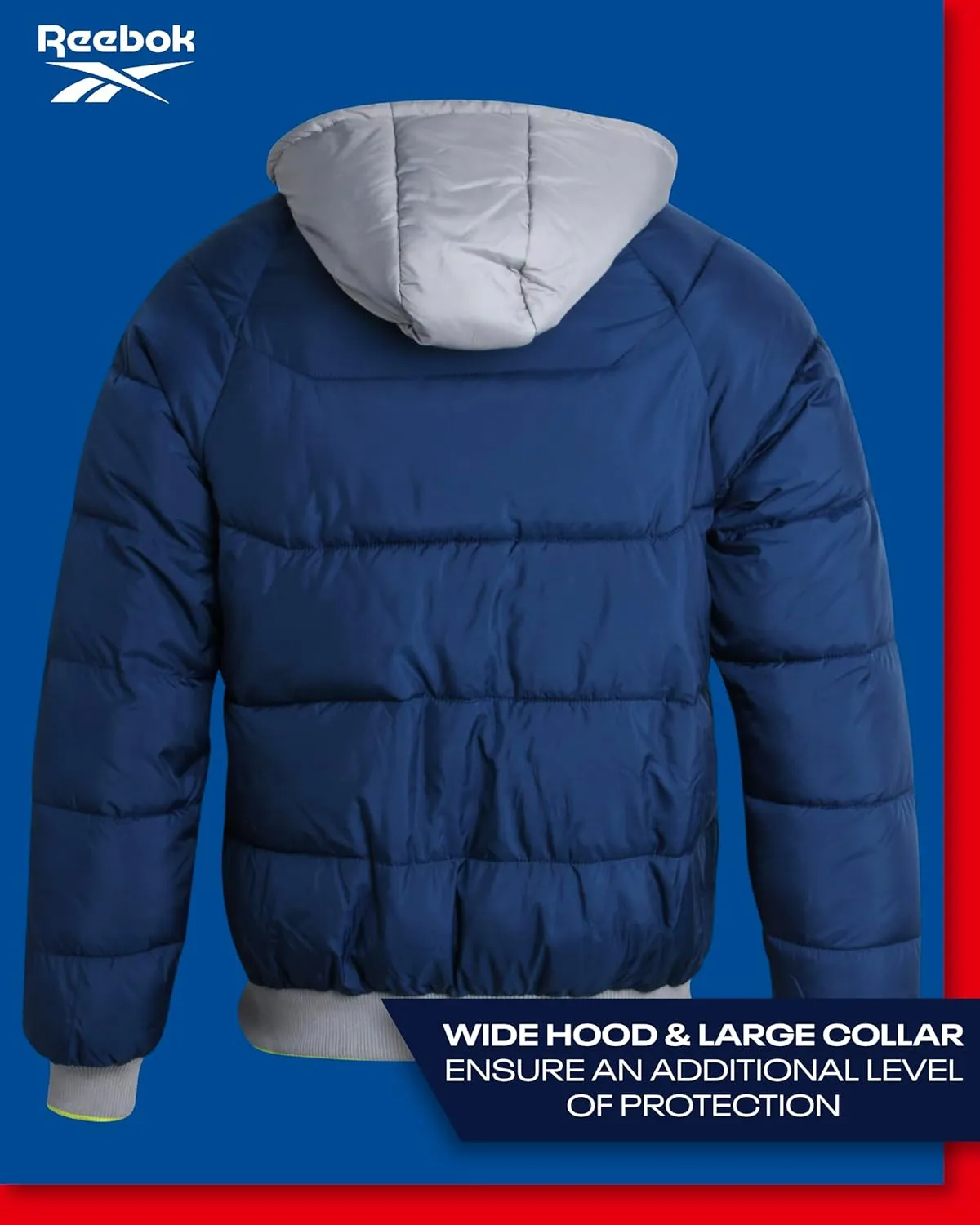 Reebok Men's Puffer Jacket - Heavyweight Weather Resistant Quilted Puffer Coat Rib Cuff - Ski Jackets for Men (Sizes: M-XXL)
