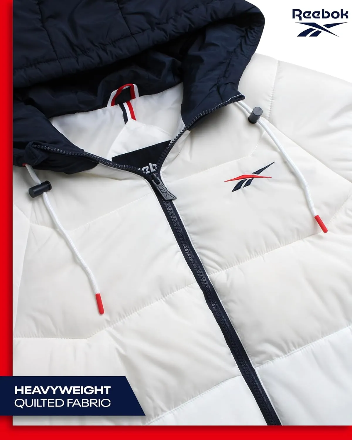 Reebok Men's Puffer Jacket - Heavyweight Weather Resistant Quilted Puffer Coat Rib Cuff - Ski Jackets for Men (Sizes: M-XXL)