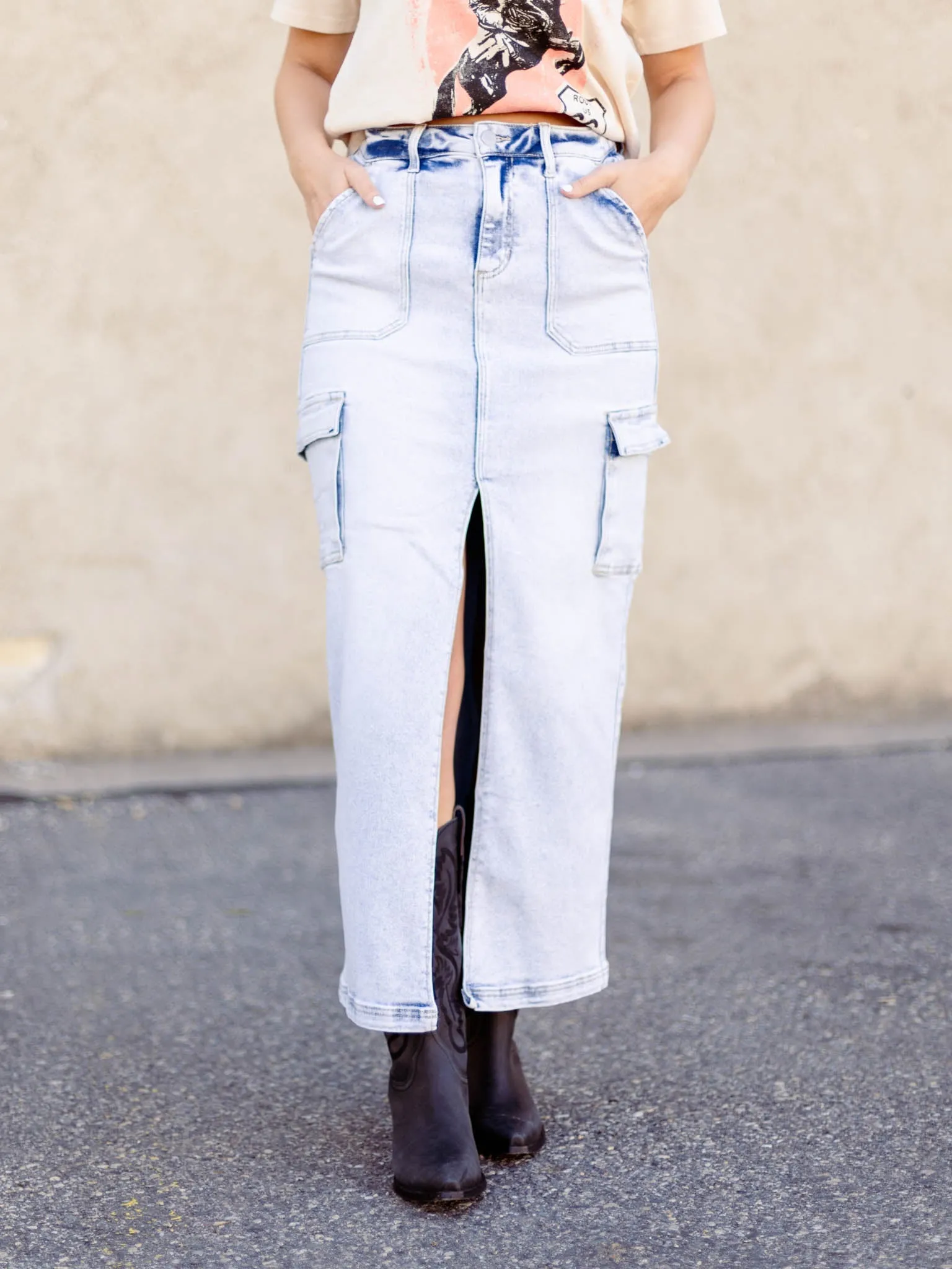 RISEN High Rise Maxi Cargo Skirt
