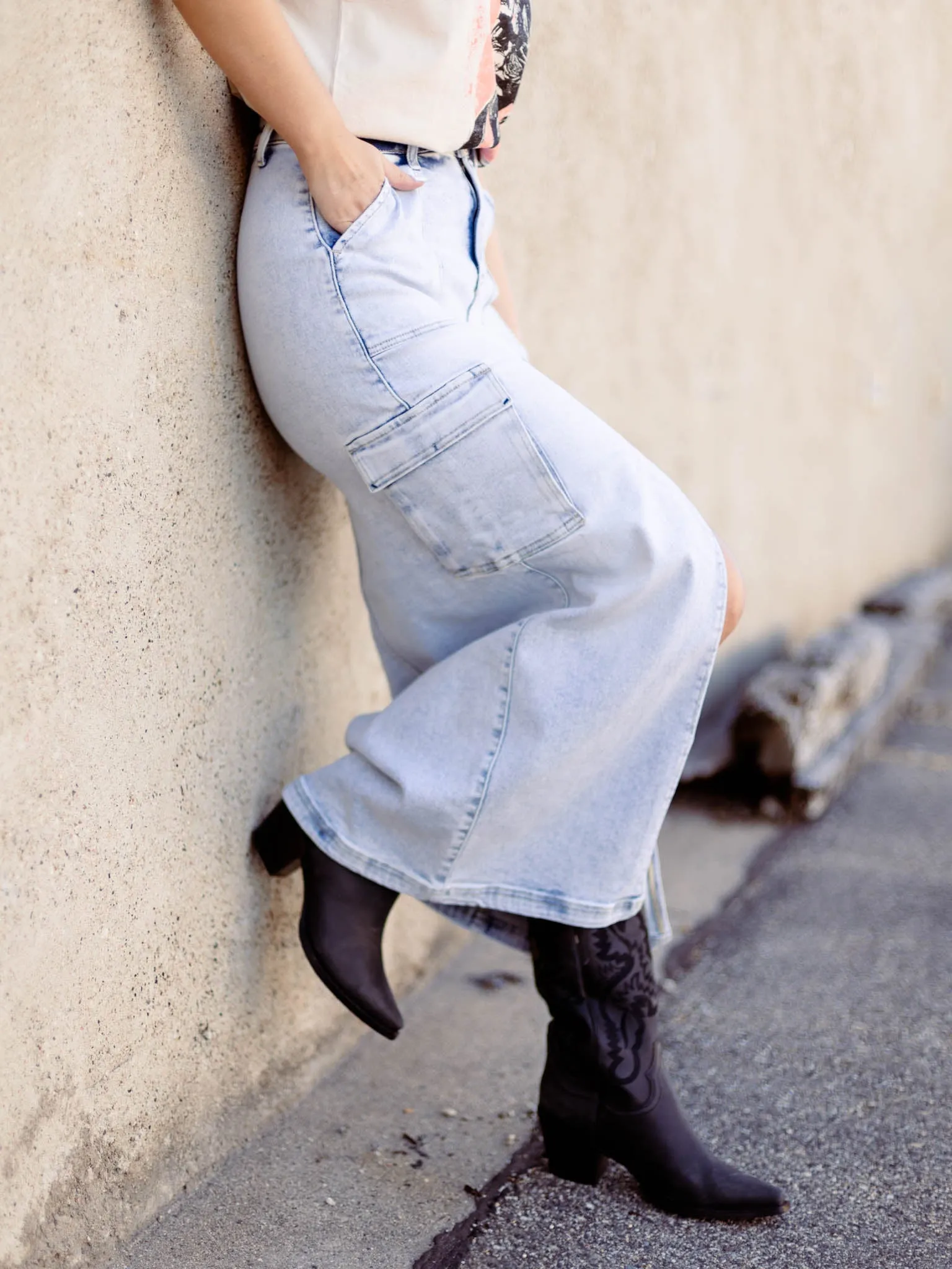 RISEN High Rise Maxi Cargo Skirt
