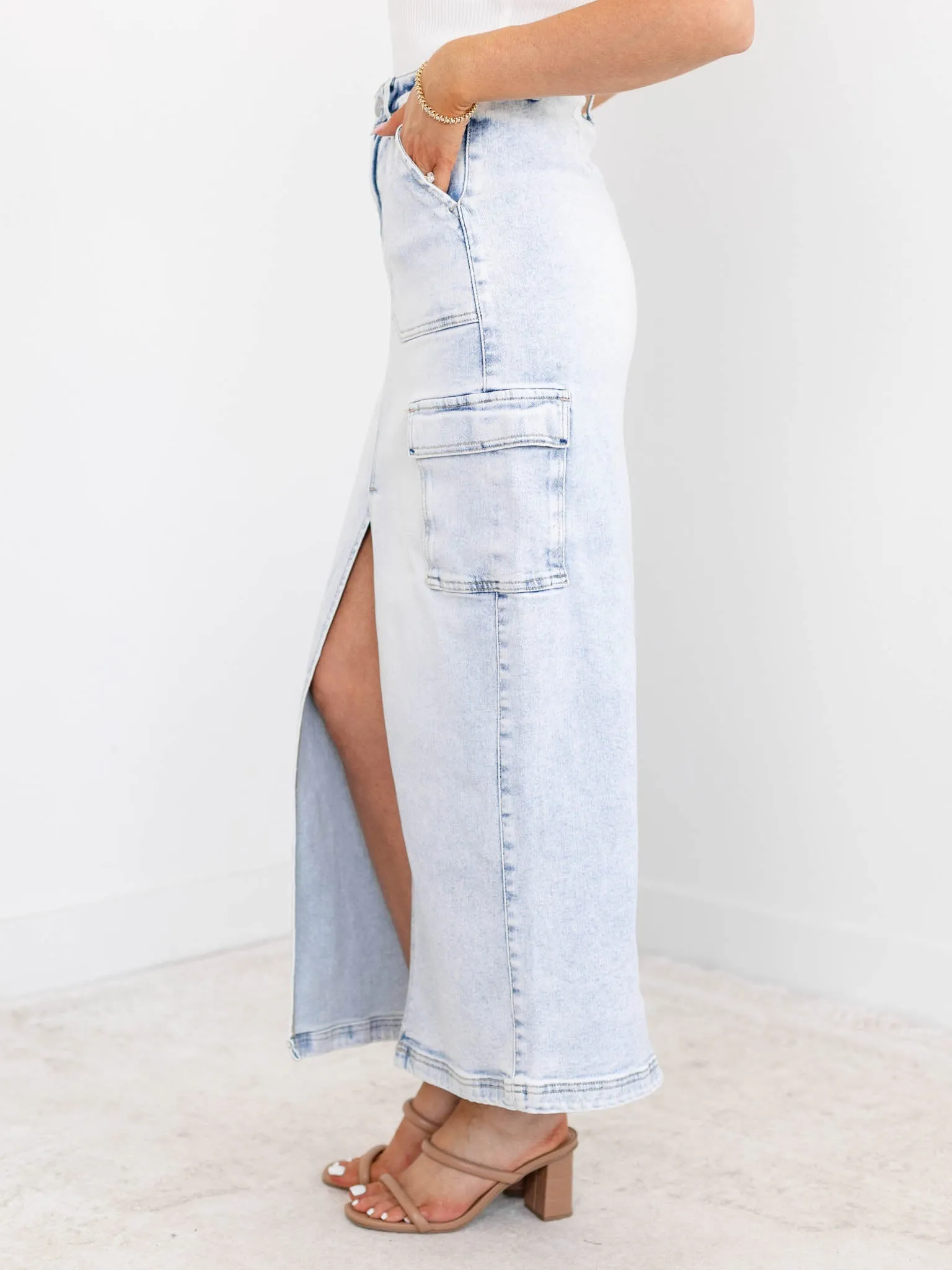 RISEN High Rise Maxi Cargo Skirt