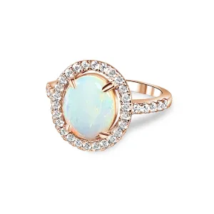 Rose Gold Plated White Opal 10x8mm halo ring