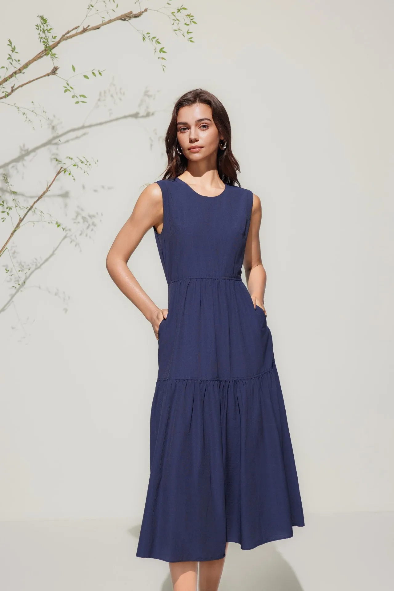 Round Neck Tiered Maxi Dress