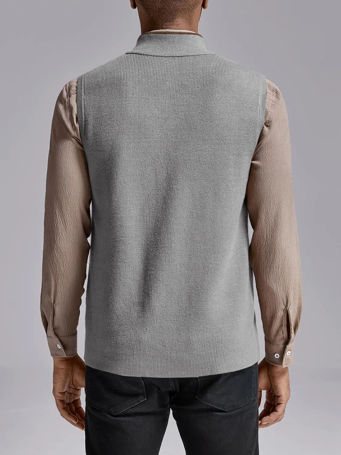 Ryannology Mens Sweater Vest Zip up Casual Sleeveless Cardigan Knitted Stand Collar Regular Fit Jacket with Pockets