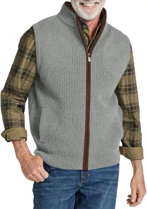Ryannology Mens Sweater Vest Zip up Casual Sleeveless Cardigan Knitted Stand Collar Regular Fit Jacket with Pockets