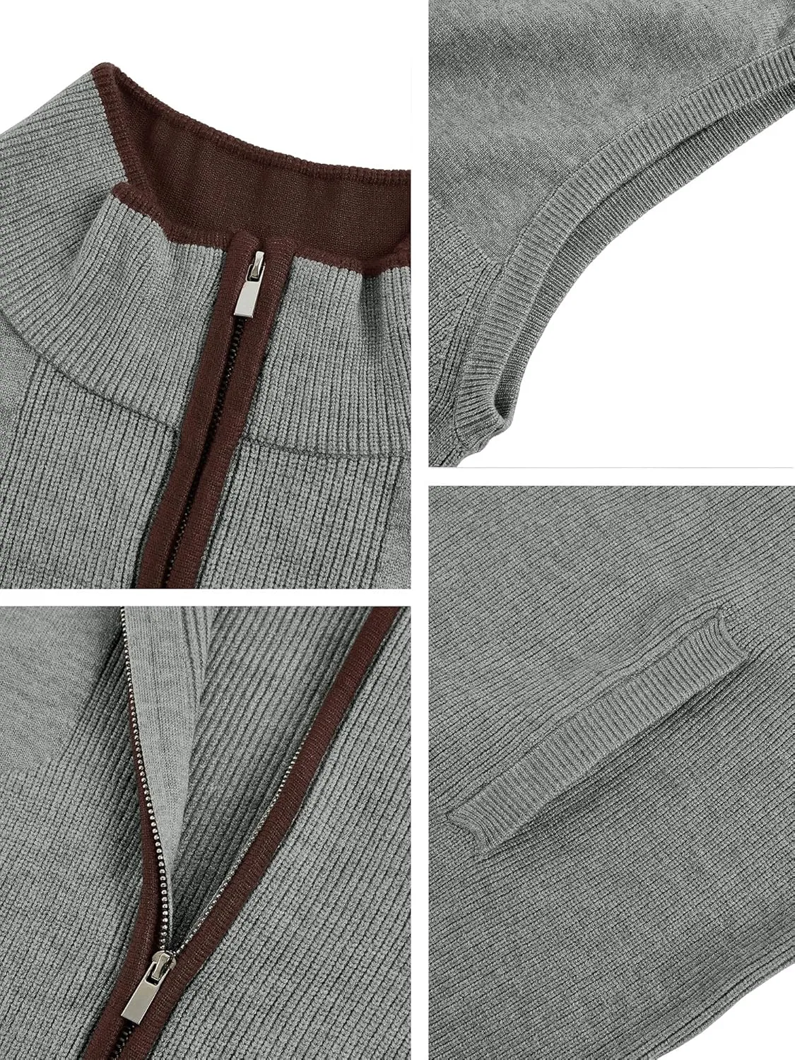 Ryannology Mens Sweater Vest Zip up Casual Sleeveless Cardigan Knitted Stand Collar Regular Fit Jacket with Pockets